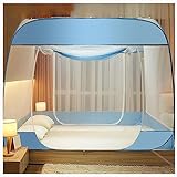 GYAM Sommer-Moskitonetz-Zelt, Baldachin, Vorhänge für Betten, Pop-Up-Bettnetz-Zelt mit Boden, POP-Up-Moskitonetz für Bett(Blue,1.5m×2.0m)