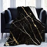 Chickwin Flanelldecke Kuscheldecke, Super Soft Weiche 3D Drucken Wohndecke Warm Flauschige Decke TV-Decke Mikrofaserdecke Sofadecke oder Bettüberwurf Tagesdecke (Schwarz Gold Marmor,150x200cm)