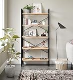 furniChic Bücherregal, Standregal, Aufbewahrungsregal, Büroregal, Ideal Fur Wohnzimmer, Büro, Arbeitszimmer, Schwarz Stahlgestell, Modern Design, 60x180x34cm (BxTxH) (90x180, Atlantic Pine)