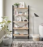 furniChic Bücherregal, Standregal, Aufbewahrungsregal, Büroregal, Ideal Fur Wohnzimmer, Büro, Arbeitszimmer, Schwarz Stahlgestell, Modern Design, 60x180x34cm (BxTxH) (90x180, Atlantic Pine)