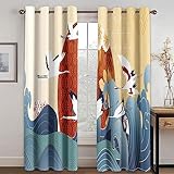 HYFBH 3D-Vorhang mit Meereswellen und fliegenden Vögeln im japanischen Stil für Wohnzimmer, Schlafzimmer, Balkon, Landschaftsvorhänge für Küchenvorhänge WxH/2x140x145cm vorhänge