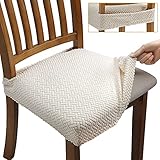 Fuloon Stretch Jacquard Stuhl Sitzbezüge für Esszimmer, abnehmbare waschbar Stuhl Sitz Protector Slipcover (Beige, 4)