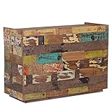 DESIGN DELIGHTS Holz BARSCHRANK Club | 138x91x60 cm (BxHxT), Massivholz | Holz Bartresen, Hausbar, rustikale Minibar, Bunte Bar Theke aus Altholz, Vintage Weinschrank, Verkaufstresen, Empfangstheke