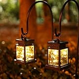 JHY DESIGN 2er Set Outdoor Solar Hängelampe, leuchten solarbetriebene mit Griff LED Tischlampe Deko Solarlaterne Hängend für Garten Terrasse Hinterhof Hof Weg Balkon Outdoor Draußen Außen(mit Klemme)