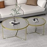 Runde Glas-Couchtische für Wohnzimmer, 2er-Set, moderner Leichter Luxus-Sofatisch für Wohnzimmer-Mitteltisch mit glatter Platte aus gehärtetem Glas und stabilen Metallbeinen, einzi