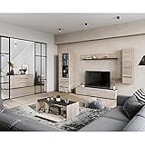 Lomadox Wohnzimmermöbel Komplett Set in grifflosem Design, Eiche Nb. mit schwarz, 6-teilig