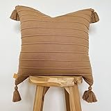 Lumi Living 100 % weiche Baumwolle, erhöhte Streifen, strukturierter Rippstrick-Kissenbezug mit Quasten (45,7 x 45,7 cm, Mokka S2)