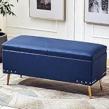 Aufbewahrungsbank, Kunstleder, weicher Sitz, Aufbewahrungsfußhocker, Moderne rechteckige Dekoration, Möbel, Fußstütze, Multifunktionsbänke (Color : Blue, Size : 24x16x18inch)