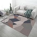 RUGMRZ Bürostuhl Unterlage Teppich Area Rug Wohnzimmer Teppich grau geometrisches Design kann in der Maschine ohne Verformung gewaschen Werden Bettvorleger rutschfest 140 x 200 cm
