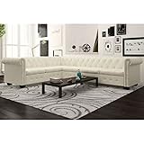 FAMIROSA Chesterfield Ecksofa 6-Sitzer Kunstleder Weiß