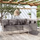 TOYOCC Outdoor-Sitzgelegenheiten, Outdoor-Sofas, L-förmiges Couch-Sofa mit Kissen, Poly-Rattan-Grau
