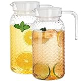 SMELEYOU Krüge, Wasserkrug mit Deckel 2pcs Hitzebeständige Saft Krüge unzerbrechlich 1L Krug Krug BPA freier klarer Kühlschrankkrug für Limonade, Eistee, Milch