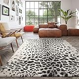 BALTA Teppich Leopard, Wohnzimmerteppich in Tierhautoptik, Kurzflor, Weich und bequem, Pflegeleicht, Hochwertiges, strapazierfähiges Polypropylen, 120x170 cm, Schwarz - Weiß