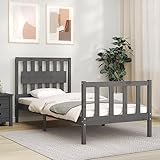 Tidyard Massivholzbett mit Kopfteil Holzbett Bettgestell mit Lattenrost Jugendbett Schlafzimmerbett Bett Doppelbett/Einzelbett Bettrahmen Seniorenbett Gästebett Grau 3FT Single