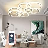 Narwhal Dimmbar LED Deckenleuchte mit Fernbedienung, 8 Flammig in Rings 102W-9180lm Einstellbares Umgebungslicht, Warm Natur Kalt Deckenlampe für Schlafzimmer Wohnzimmer Flur Balkon Büro Arbeitszimmer