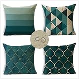 Lingzeer Kissenbezug 50x50cm 4er Set Dunkelgrün Wasserdichter Outdoor Kissen Kopfkissen Quadratisch Sofakissen Modern Doppelseitig Leinen Dekokissen für Büro Auto Garten Zuhause Kissenbezüge F-2628
