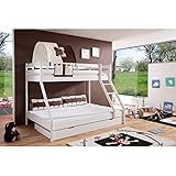 Relita Etagenbett Mike inkl. Bettschubladen und 2 TLG. Textilset Burg, Buche massiv weiß lackiert