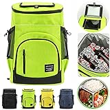 XIUWOUG 33L Kühltasche Gross, Wasserdichten Isolierter Rucksäcke Cooler Bag, Kaltes Bier Picknick Rucksack Mit Kühlfach, Picknickkorb 2-4 Personen, Mobiler Kühlschrank Fürs Auto (Grün)