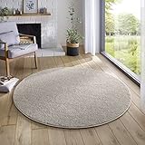 Taracarpet Teppich Kurzflor weicher flachflor Uni Bodenbelag ZOE fürs Wohnzimmer, Kinderzimmer, Schlafzimmer und die Küche geeignet Creme 160 cm rund
