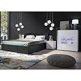 Lomadox Schlafzimmer Set 4-teilig mit Bett 160x200cm, 2 Nachttische, Highboard in weiß Hochglanz mit Kunstleder in Graphit Modern