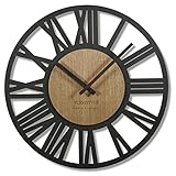 Wanduhr groß Adulto 50cm Durchmesser LOFT Retro aus Holz Eiche ohne tickgeräusche Wohnzimmer (Shwarz/Eiche)