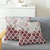 CaliTime Kissenbezüge Kissenhülle Packung mit 2 Cosy Kissenbezügen für Bett Sofa manuell handbemalt bunt geometrischer Gitterkettendruck 40cm x 40cm Hauptgrau Rot Burgund