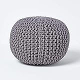 Homescapes Pouf Strickpouf rundes Bodenkissen, Sitzpouf 35 x 40 cm, gepolsterter Sitzhocker, Sitzpuff/Puff mit grob gestricktem Bezug aus 100% Baumwolle, Strickpuff, grau