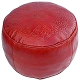 Orientalisches Leder Sitzkissen Rund Rot marokkanischer Sitzpouf Pouf Sitzwüfel Hocker Bodenkissen, Ø 44 x H 33 cm, inklusive Füllung, handmade Marokkanisch Asiatisch