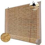 XD Designs Rollo Aus Natürlichem Bambus, An Der Wand Montierter Fenstervorhang, Schilfvorhang, Lichtfilter,Hrollo, Sichtschutzrollo, Sonnenschutz-Hebeverschluss, Weißes Kantendesign, Anpassbar/120*200