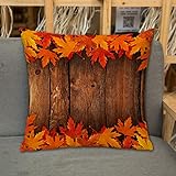 Kissenbezug Zierkissenbezug Dekorative,Herbst, trockene Blätter auf Holzbrett Cabin Cottage Rustic Country Life Theme gegosse,Dekokissen Deko mit Verstecktem Reißverschluss für Sofa Büro Bett 45x45 cm