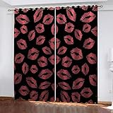WLXWYXZB Vorhänge Rote Lippen Blackout Curtain Schlafzimmer 3D-Druck Ösen Gardinen Wärmegedämmt Blickdichter Vorhang Für Klassenzimmer, Hotelvorhänge 220x215cm BxH