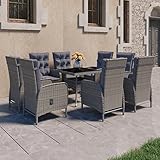 ZEYUAN 9-TLG. Garten-Essgruppe, Gartenmöbel Set, Garten Möbel, Gartengarnitur, Sitzgarnitur, Gartenset, Sitzgruppe Garten, Garten Möbelsets, Poly Rattan und Glas Grau