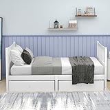 Tagesbett mit Schubladen Bettgestell Tagesbett 90x200 mit Schubladen Kiefer massiv Gästebett Kinder Jugend Einzelbett -inklusive Lattenrost - Perfekt für Gäste und Kinder - Weiß 