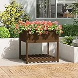 JUNZAI Pflanzkübel mit Ablage, Pflanzkasten, Blumenkasten, Blumenkübel, Blumentopf, Pflanztrog, Pflanzkiste, Tomaten Kübel, Honigbraun 82,5x82,5x81 cm Kiefernholz