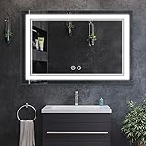 NeuType Badspiegel mit Beleuchtung Badezimmer Spiegel mit Touch-Schalter, Dimmbar, 3 Lichtfarbe Einstellbare Badezimmerspiegel mit Beleuchtung, Beschlagfrei 120x80 cm