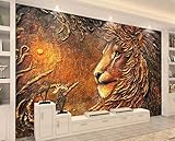 Fototapete 3D Effekt Tapete Geprägter Goldener Löwe Tapeten Vliestapete Wohnzimmer Wandbilder Wanddeko 350cmx256cm
