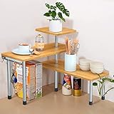 Jolitac Eckregal Küchen-Eckregal Regal Küchenregal Gewürzregal Kräuterregal Tellerregal Küchengestell Tisch Organizer 3 Ebenen aus Bambus mit Haken, für Küche Büro Wohnzimmer Arbeitszimmer (Natur)