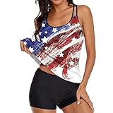 Chiffon Tops Glitzer Independence Day for Women's American 4th of July Print Strappy Back Tankini Set Zweiteiliger Badeanzug Beachwear Push Zweiteilige Strandkleid Badeanzug Totenkopf Shirt Herren