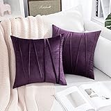 MIULEE 2er Set Kissenbezüge Samt Dekokissen Sofakissen Dekorative Kissenbezug Kissenhülle Couchkissen Streifen Deko mit Verstecktem Reißverschluss Sofa Wohnzimmer Schlafzimmer 40x40 cm Aubergine Lila