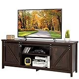 COSTWAY TV-Schrank, Fernsehtisch mit 2 Schiebetüren, TV-Regal für Fernseher bis zu 65 Zoll, Fernsehschrank mit verstellbaren Ablagen, TV-Ständer Industrie-Design, Braun