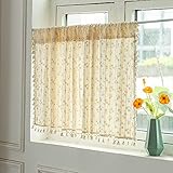 USbelff Gänseblümchen Gardinen mit Quasten, H 45 x B 130cm Landhausstil Gardinen Schlaufenschals Vorhänge in Leinenoptik für Wohnzimmer Schlafzimmer Mädchen Jugend Curtains, 1 Stück