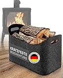 MAHEWA® Holzkorb aus verstärktem Filz - mit kratzfestem Innenmaterial - Handgefertigter Kaminholz-Korb mit Großer Tragkraft - Faltbarer Filzkorb für Brennholz und für Vieles mehr