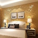Goldtapete Mural 3D Luxus geprägte goldfarbene Tapetenrolle Vliestapete für TV-Hintergrund, Schlafzimmer Wohnzimmer oder Küche, Hotels Dekor Tapete, 10m x 0.53m= 5sq.m