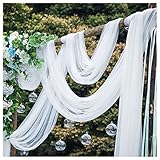 MeiYeAE Tüllstoff Weiss Stoff 1.6m Breite Chiffon Organza Transparent Stuhl deko Hochzeit Dekostoff für Hochzeit Party Geschenke Crafts Geburtstagsfeier Dekorationen Weiß (2m Lang)