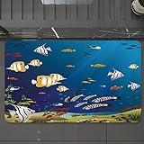 Badematte rutschfest waschbar Badvorleger,Aquarium, viele verschiedene Fische am Grund des Ozeans, tiefes Wasser, Sealife, Cart,weich Mikrofaser saugstark Badteppich für Badezimmer Badewanne, 40x60 cm