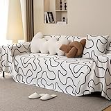 Homxi Sofaüberwurf für 4 Sitzer,200x380CM,Sofa Universal Bezug Geometrisch Muster Sofa Überwurf Eisseide Sofa-Handtuch Schwarz Weiß Bezug Sofa