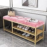 Luxuriöse Eingangsbank mit Stiefelaufbewahrung, gepolsterter Schuhhocker, Schuhregalbank, Schuhschrankbank, Pink Velvet, 120 x 35 x 45 cm (47 x 14 x 18 Zoll)