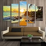 Targawerelax Druck Auf Leinwand Modern Home Wall Art Decor Modulare Ölbilder Auf Leinwand, Druckmalerei, 5-Teiliges Ozean-Sonnenuntergang-Strand-Meerblick-Poster 100x55cm