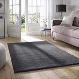 Taracarpet Supersoft kurzflor Teppich Fiona Wohnzimmer Schlafzimmer Kinderzimmer Flur Läufer waschbar rutschfest Uni anthrazit 160x230 cm