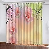 GSKOQD Vorhänge Wohnzimmer Blickdicht Gardinen Verdunkelungsvorhang Schlafzimmer Kinderzimmer Thermovorhang Digitaldruck 3D Rosa Rosenrebe Ösenschal 2Er Set - 200X200Cm (B X H)